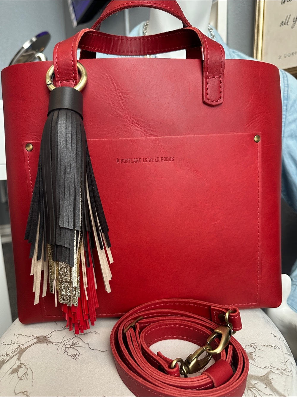❤️ PLG medium ruby crossbody tote new jumbo tassel
